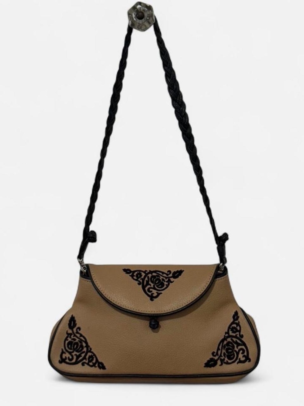 Tan Mini Shoulder Bag with Black Trim and Accents